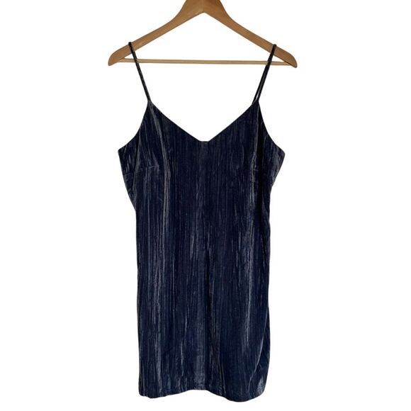 Elodie Womens Spaghetti Strap Mini‎ Velvet Dress M Blue Grey Party Cocktail - Picture 1 of 11